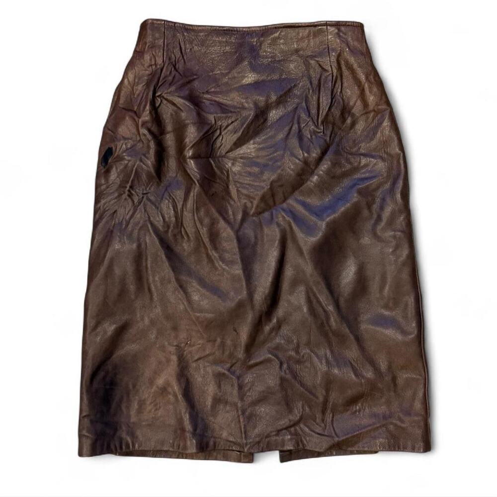 Vintage 90s chic brown leather midi skirt Contempo Casuals size 6/ 24" waist